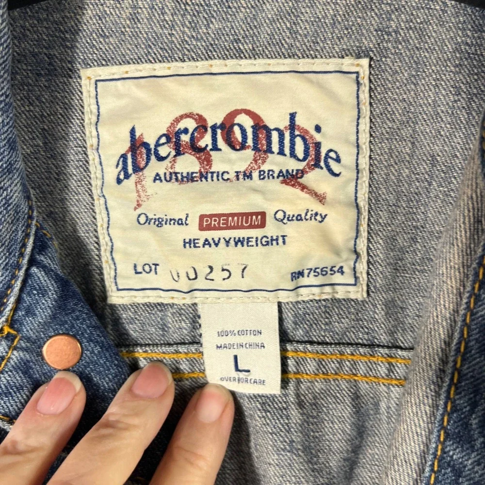 Abercrombie 1892 Mens Heavyweight Distressed Denim Trucker Jacket Blue Large L
